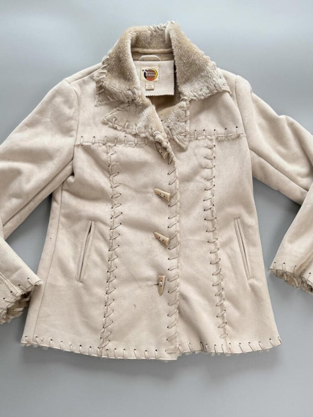 Y2K Faux Suede‎ Jacket, Shearling Trim Coat, Toggle Jacket, Boho Western Coat. M